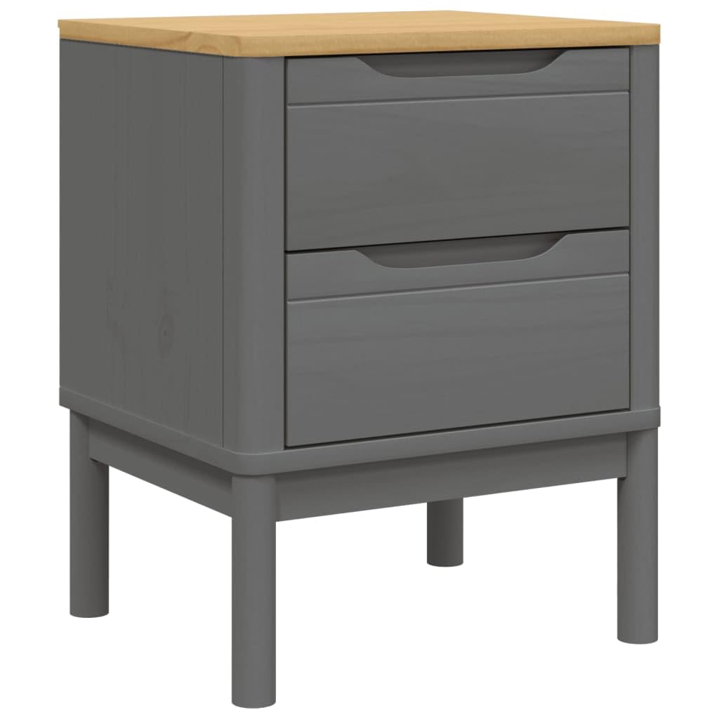 vidaXL Bedside Cabinet Floro Gray - Pine Wood Nightstand - 2 Drawers, 17.7"x15.4"x22.4" End Table, Rectangular Bedside Night Table, Bedroom Decor, Rustic Look